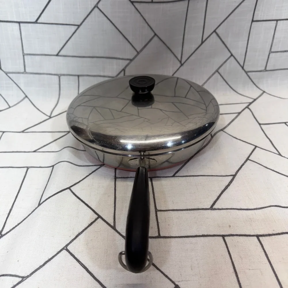 Revere Ware Skillet 10 Inch Copper Bottom Stainless Steel Frying Pan with Lid